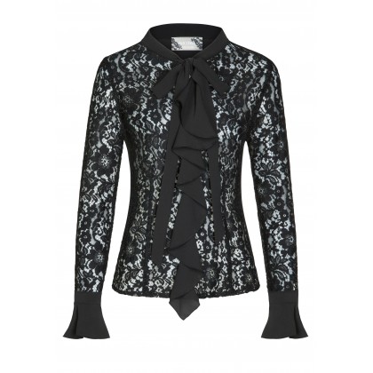 Bezaubernde Spitzenbluse MIA mit Schluppe und Volantsdetails /