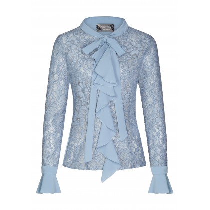 Bezaubernde Spitzenbluse MIA mit Schluppe und Volantsdetails /