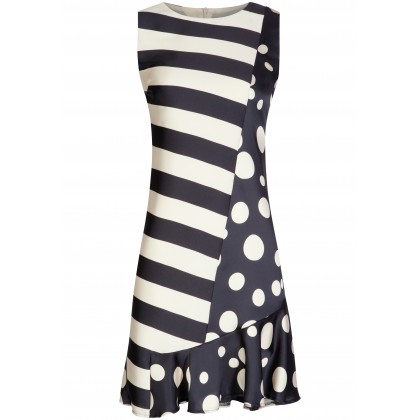 Stilvolles Kleid VICTORIA mit edlem Streifen- und Punkte-Dessin /