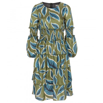 Modisches Stufenkleid ISMERA mit stilvollem Blattdessin /