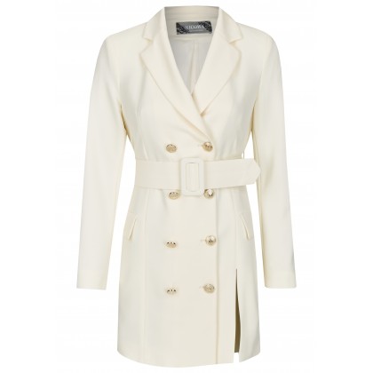 Long-Blazer mit doppelter Knopfleiste und Gürtel - LENINO /