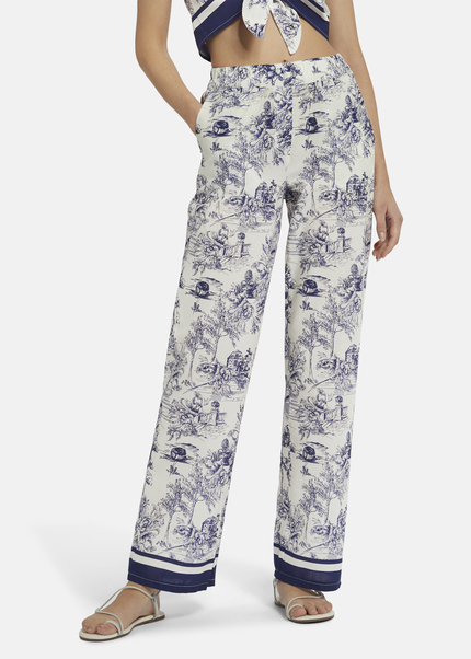 Summer pants with toile de Jouy print - JALIKO, BLUE Detailansicht 2