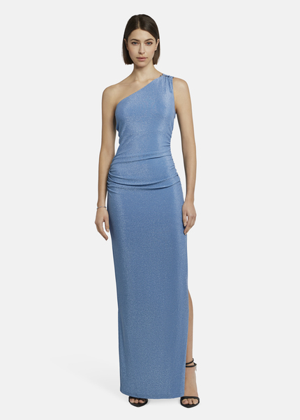 Asymmetrical dress in lamé jersey - DIOWIA, BLUE Rückansicht