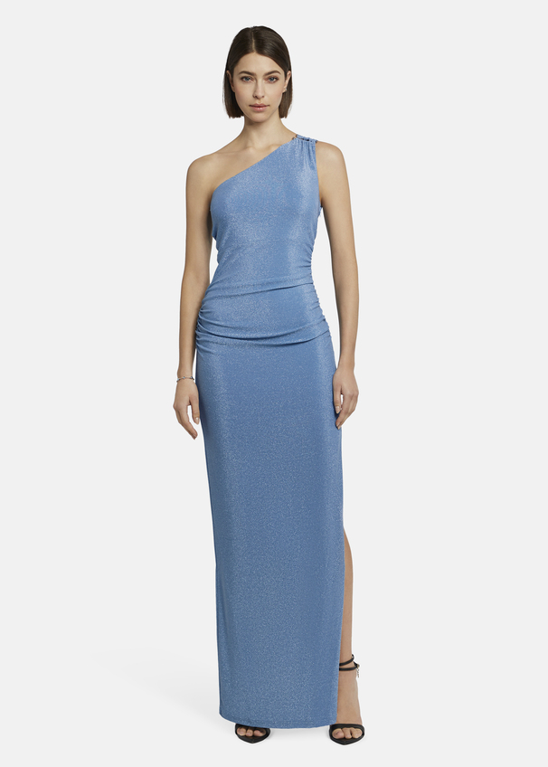 Asymmetrical dress in lamé jersey - DIOWIA, BLUE Rückansicht