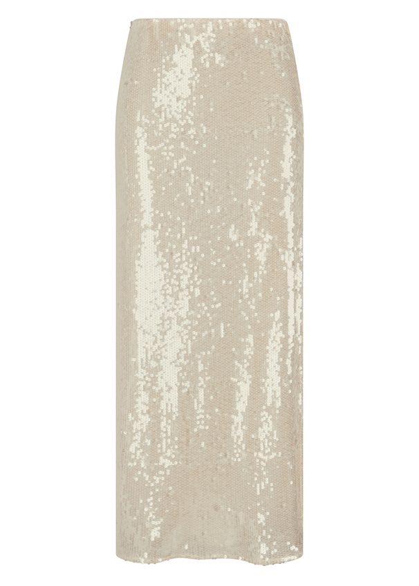 Maxirock mit Slitz aus Paillettenstoff - SILOWA, White Frontansicht
