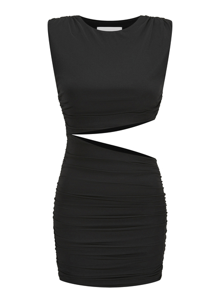 Jersey-Mini-Kleid mit Schulterpolstern - ADOWIA, Black Frontansicht
