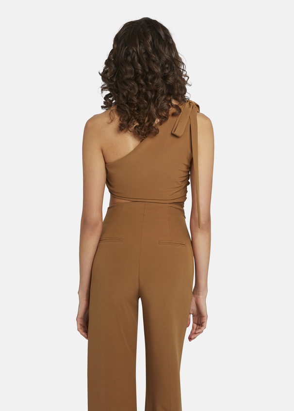 Asymmetrical jumpsuit with shoulder tie - AMOLIWA, Camel Detailansicht 1