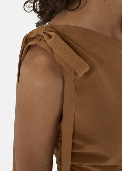 Asymmetrical jumpsuit with shoulder tie - AMOLIWA, Camel 