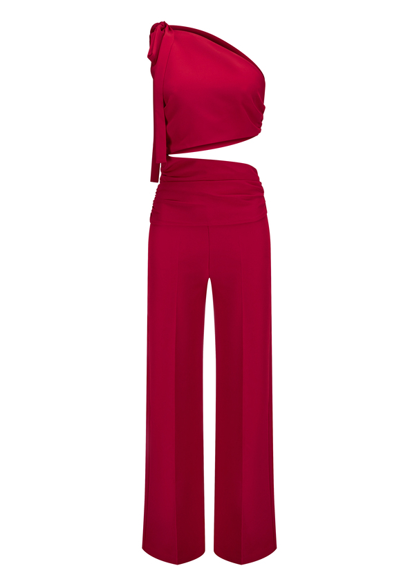 Asymmetrical jumpsuit with shoulder tie - AMOLIWA, Red Frontansicht