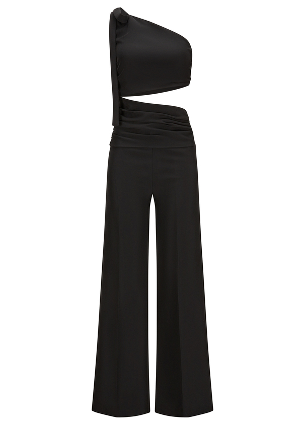Asymmetrical jumpsuit with shoulder tie - AMOLIWA, Black Frontansicht